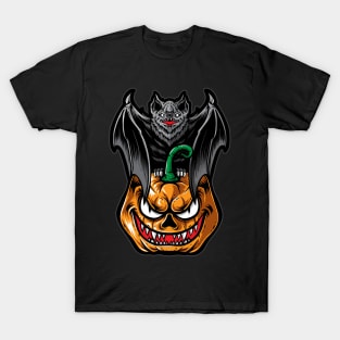 Scary bat with pumpkin Halloween T-Shirt